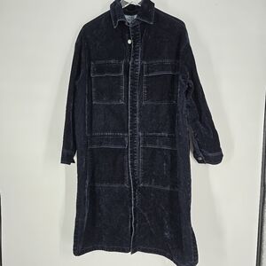 Zara Blue Velvet Oversized Long Jacket Frock Overcoat Button Down Size XS S